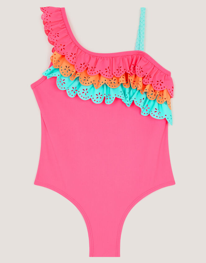 Asymmetrical Broderie Tier Swimsuit, Pink (PINK), large