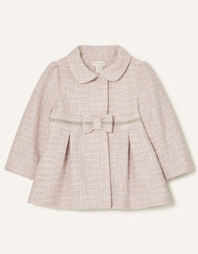 Baby Bow Tweed Coat, Grey (GREY), large