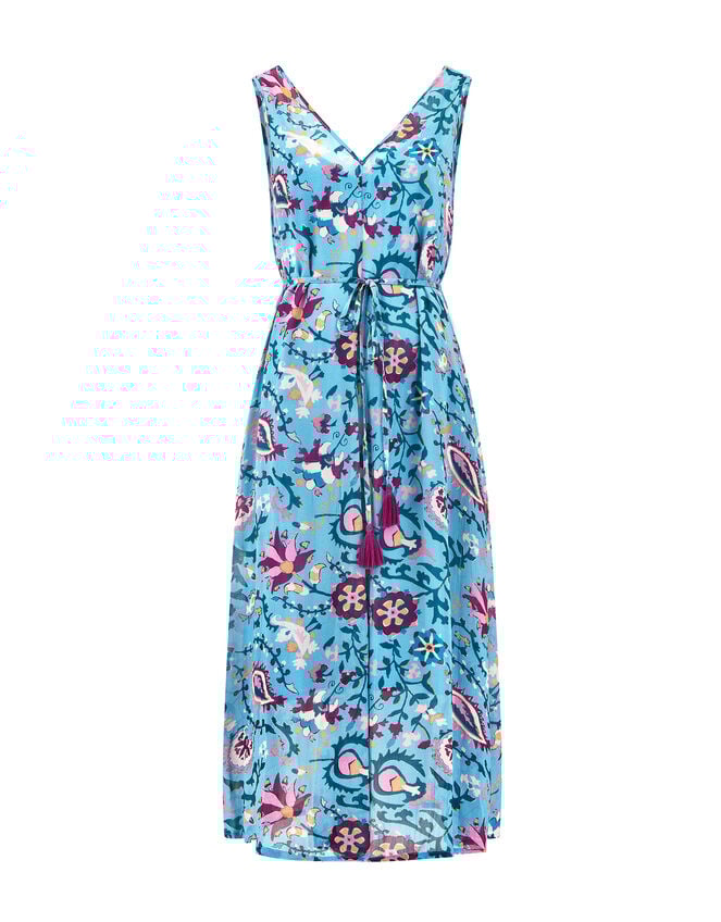 East Paisley Sleeveless Dress, Blue (BLUE), large