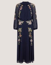 Annika Floral Embroidered Chiffon Midi Dress, Blue (NAVY), large