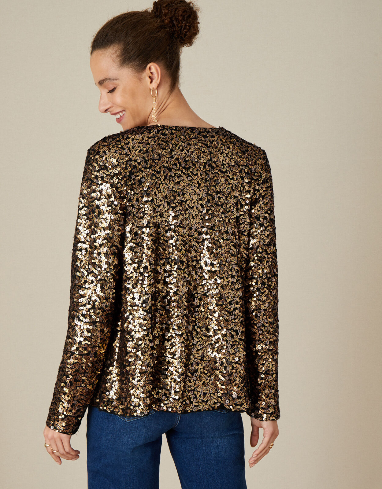 Emma Sequin Jersey Jacket Gold Casualwear Monsoon UK