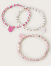 3-Pack Heart Charm Bead Bracelets, , large