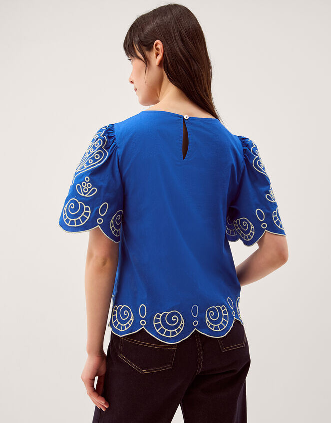 Keira Short Sleeve Embroidered Top, Blue (COBALT), large