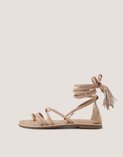 Gia Tassel Strap Suede Sandals, Natural (NEUTRAL), large