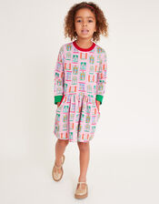 Christmas Window Print Sweatshirt Dress, Pink (PINK), large