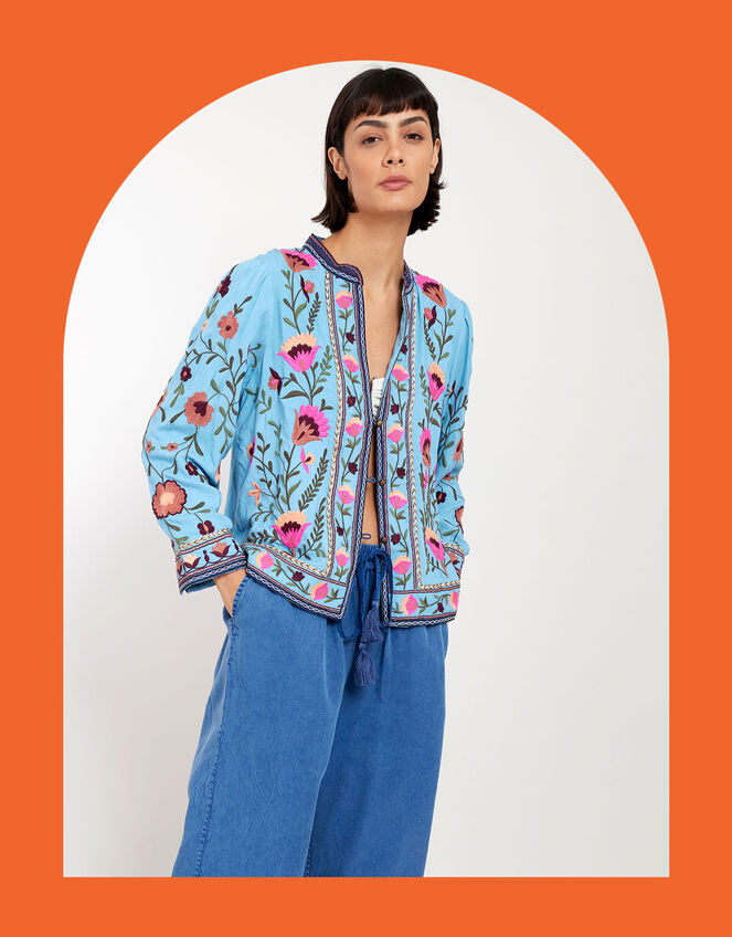 East Floral Embroidered Jacket, Blue (BLUE), large