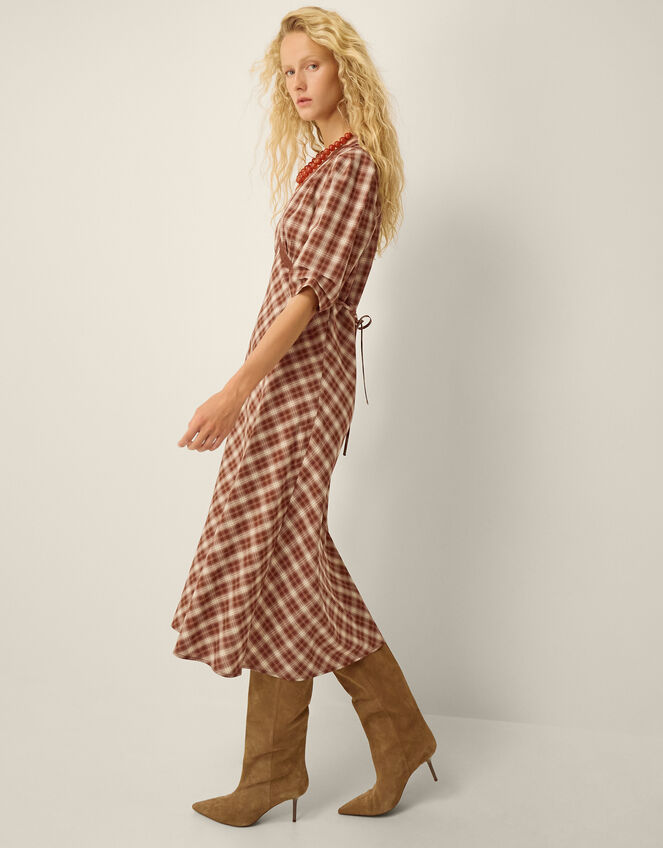 Frankie Check Print Midi Dress, Brown (BROWN), large