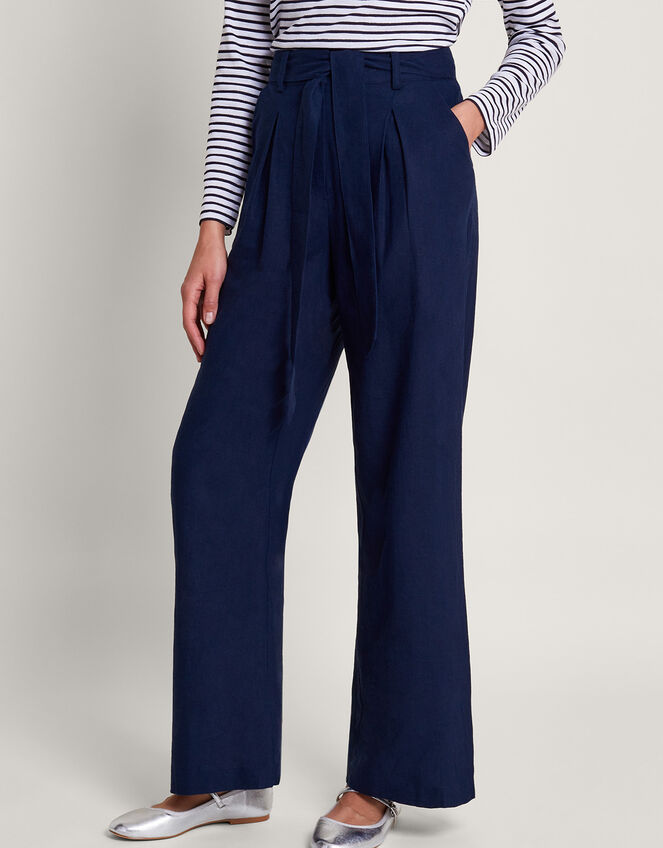 Mabel Regular Length Linen Trousers , Blue (NAVY), large