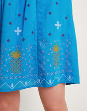 Prue Embroidered Ruffle Mini Dress, Blue (BLUE), large