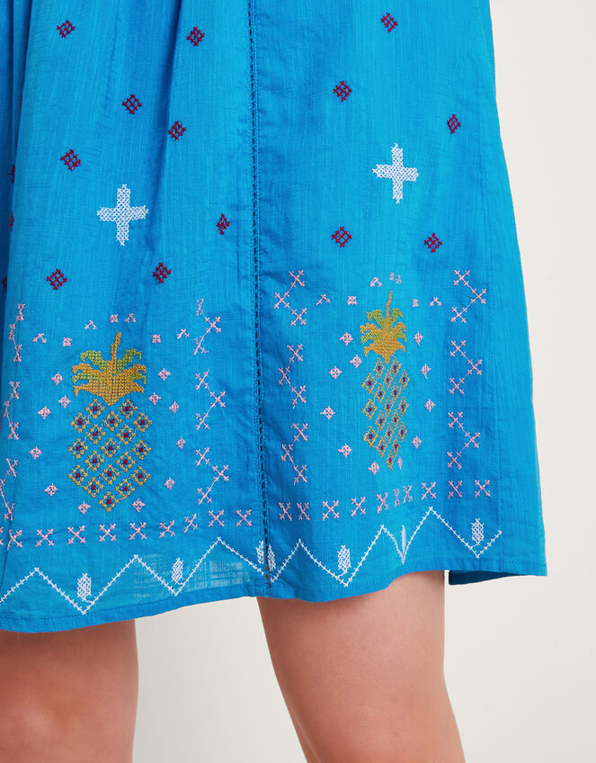 Prue Embroidered Ruffle Mini Dress, Blue (BLUE), large