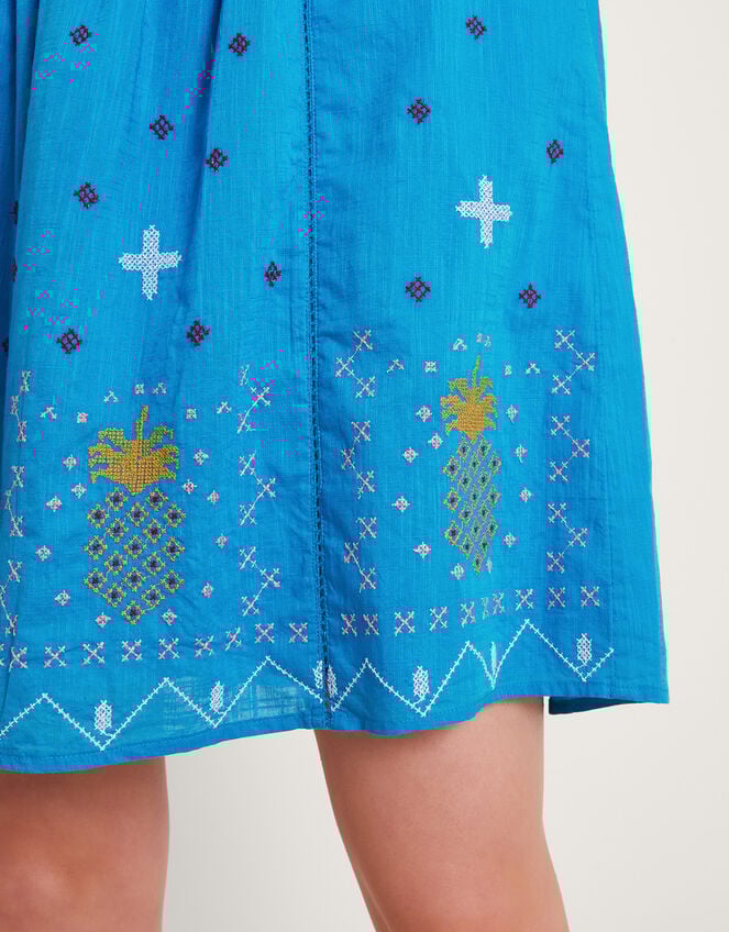 Prue Embroidered Ruffle Mini Dress, Blue (BLUE), large