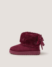 Velvet Bow Fluffy Ankle Boots, Red (BURGUNDY), large