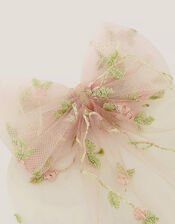 Floral Embroidered Mesh Bow Hair Clip, , large
