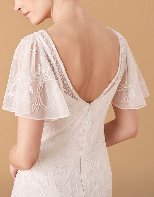 Kitty Embellished Flutter Sleeve Bridal Dress, Ivory (IVORY), large