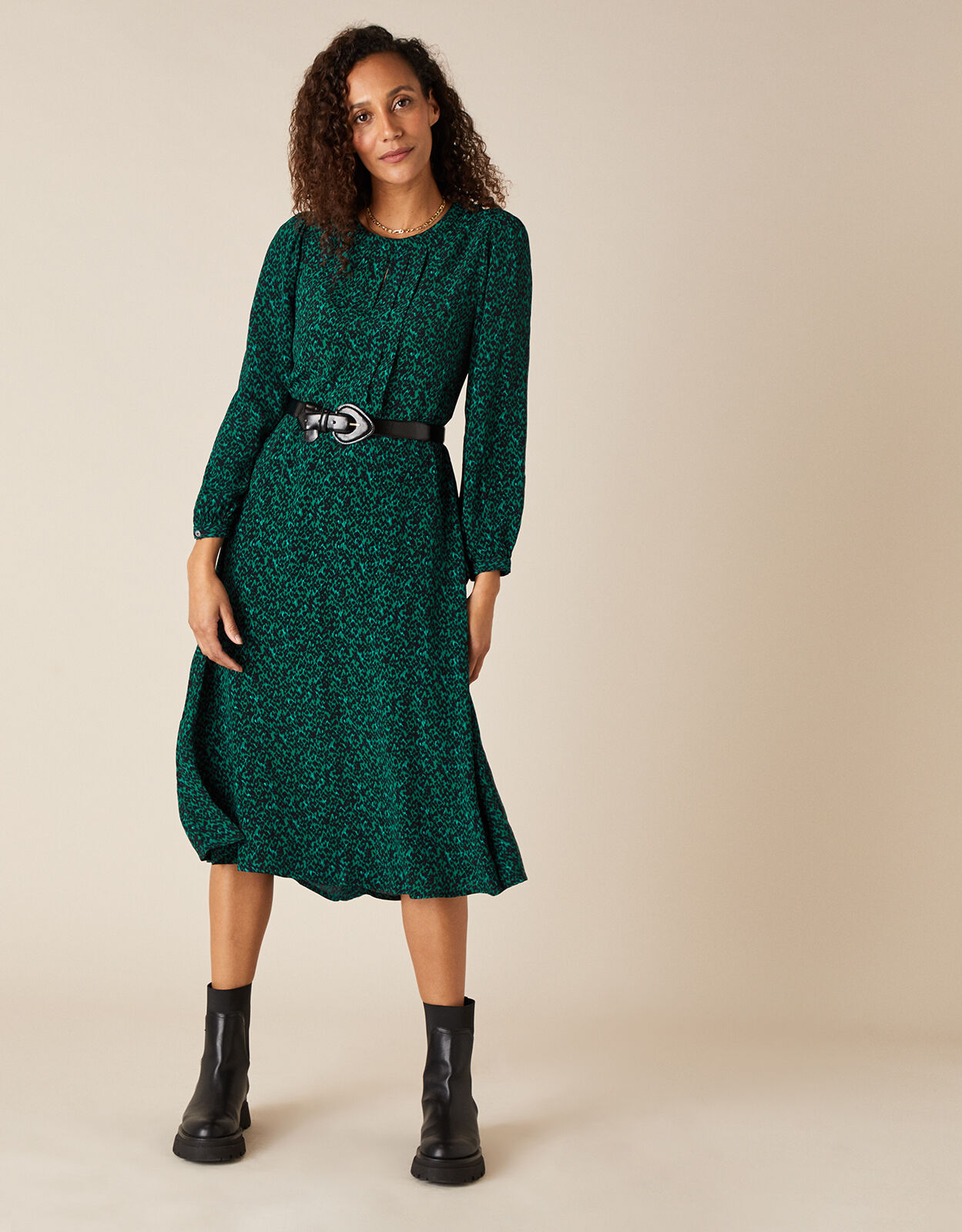 dark green animal print dress