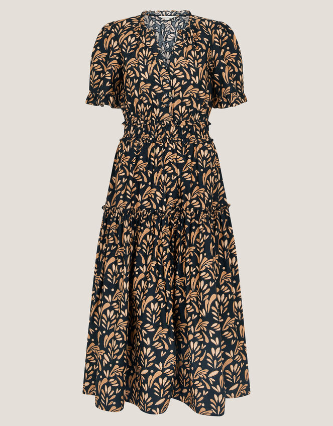 Bryony Leaf Print Midi Dress, Black (BLACK), large