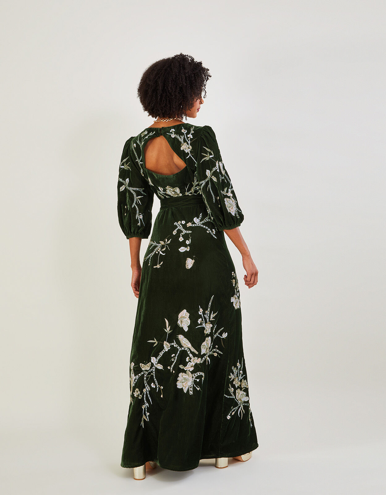 Stephanie Velvet Maxi Dress Green Evening Dresses Monsoon UK