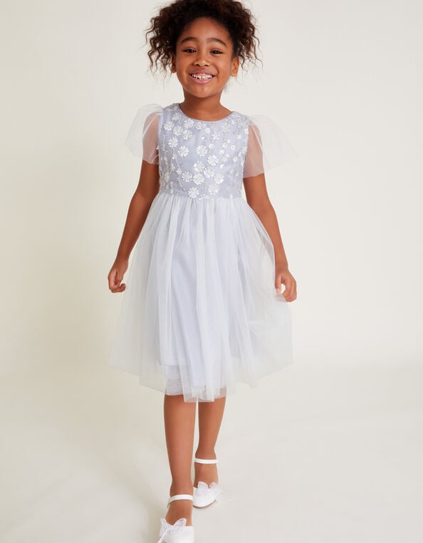 Bella Floral Embellished Dress, Grey (GREY), large