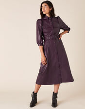 Belted Midi Dress in Recycled PU, Purple (PLUM), large