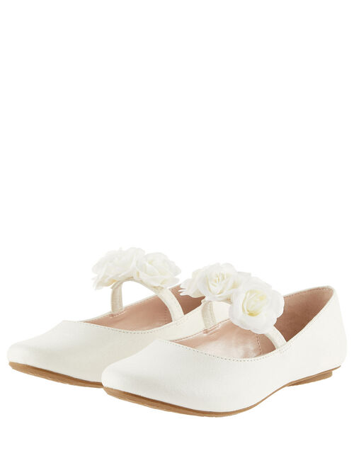 Shimmer Corsage Ballerina Flats, Ivory (IVORY), large