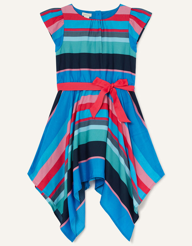 Stripe Hanky Hem Dress , Blue (BLUE), large