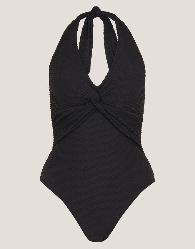 Alicia Rib Halter Swimsuit Black
