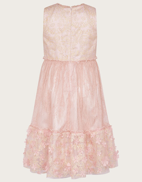 Melanie 3D Flower Lace Glitter Dress, Pink (DUSKY PINK), large