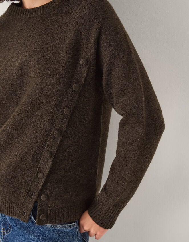 Bray Asymmetrical Button Knit Jumper, Brown (CHOCOLATE), large
