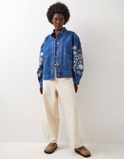 East Floral Embroidered Denim Jacket, Blue (BLUE), large