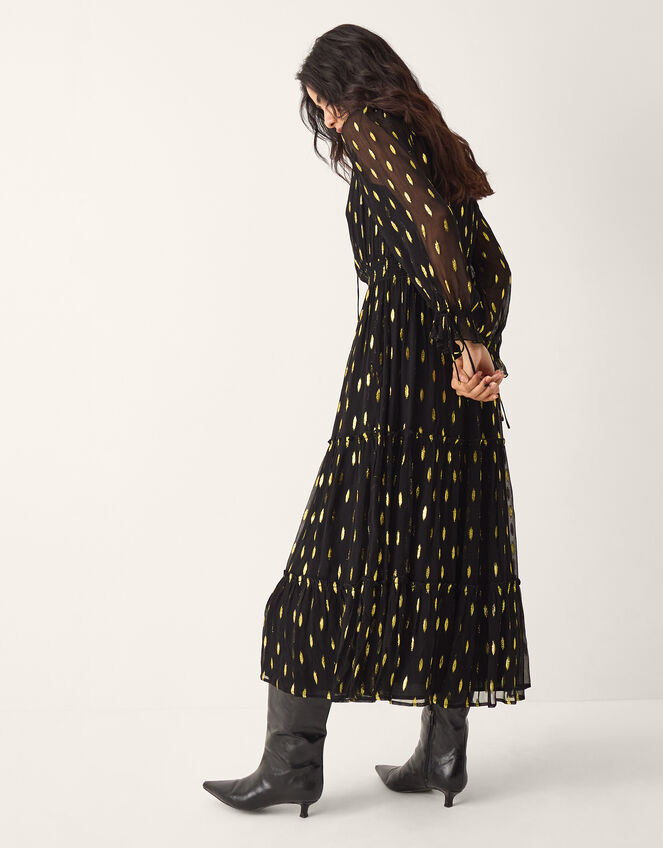 La Galeria Elefante Cowgirl Shimmer Midi Dress, BLACK GOLD, large