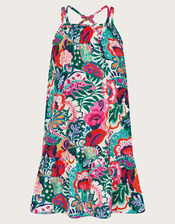 Tropical Floral Swing Dress, Green (GREEN), large