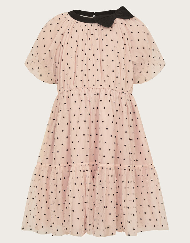 Emily Short Sleeve Spotty Tulle Dress, Pink (PINK), large