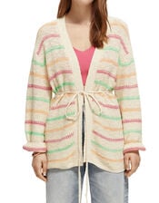 Scotch and Soda Stripe Tie Waist Cardigan, Natural (NATURAL), large