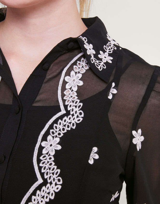 Fiori Embroidered Blouse, Black (BLACK), large