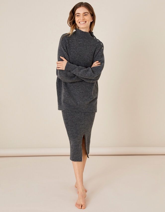 LOUNGE High Neck Knit Jumper , Grey (CHARCOAL), large
