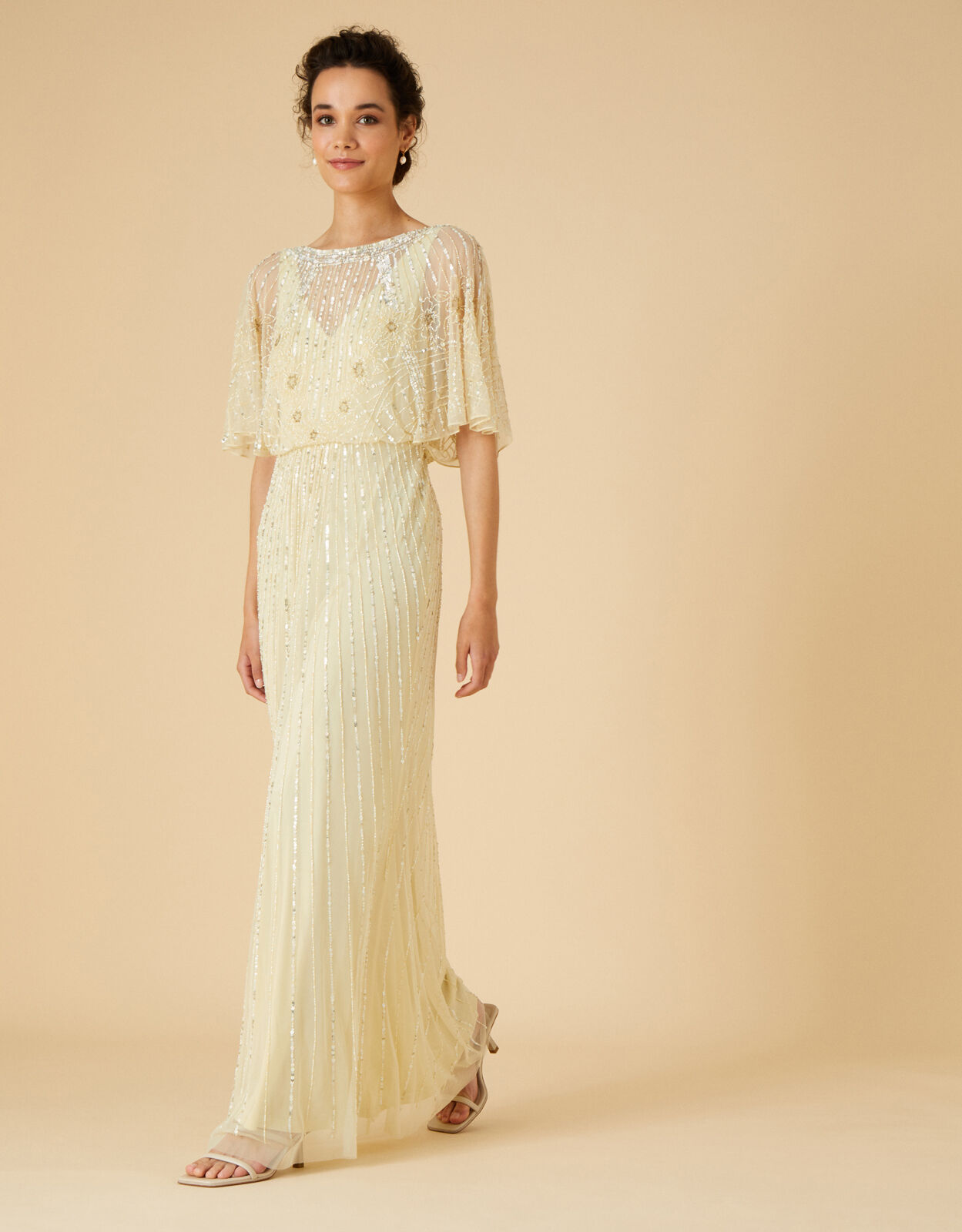 Embellished Maxi Dress in Recycled Polyester Yellow
