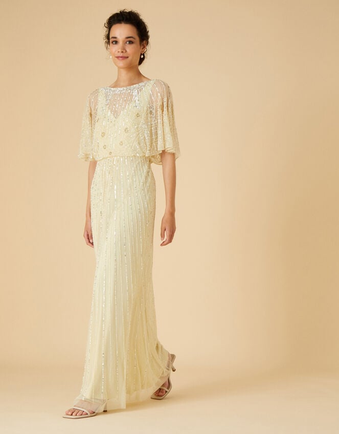 Embellished Maxi Dress in Recycled Polyester, Yellow (YELLOW), large