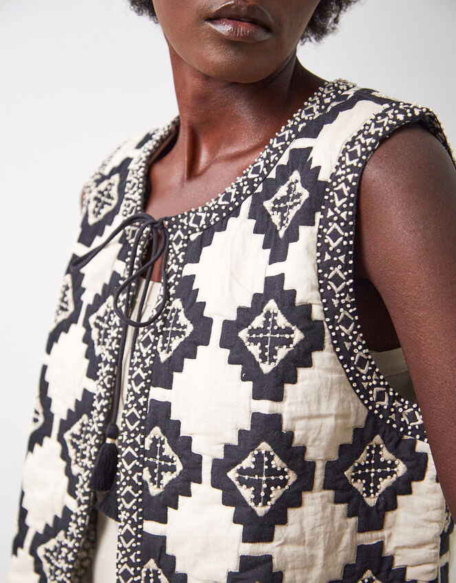 East Kaira Beaded Geometric Waistcoat, Grey (CHARCOAL), large
