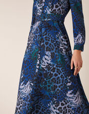 Andrea Animal Print Shirt Dress, Blue (COBALT), large