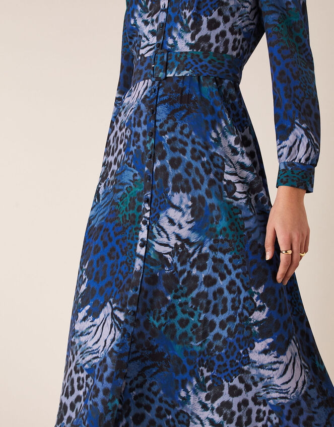 Andrea Animal Print Shirt Dress, Blue (COBALT), large
