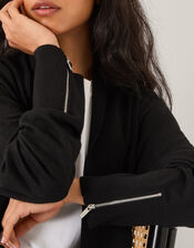 Sade Zip Longline Cardigan, Black (BLACK), large