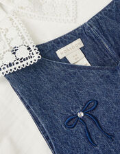 Collar Top & Chambray Bow Dress Set, Blue (BLUE), large