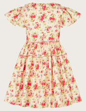 Frilly Short Sleeve Rose Print Dress, Pink (PINK), large