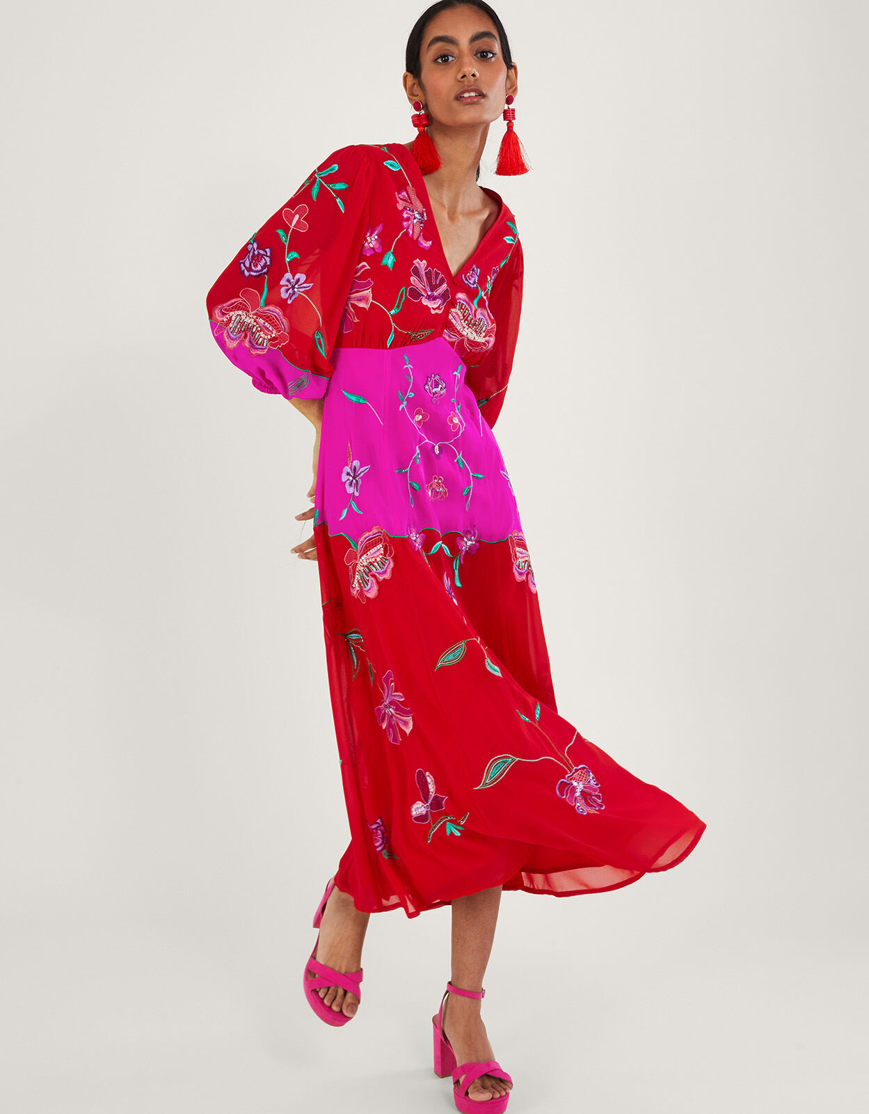 Joanna Embellished Dress in Recycled Polyester Red
