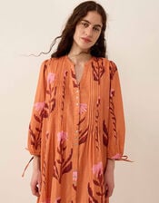 East Maisie Botanical Print Cotton Seersucker Dress, Orange (ORANGE), large