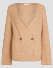 Sula V-Neck Double Breasted Cardigan, Camel (CAMEL), large