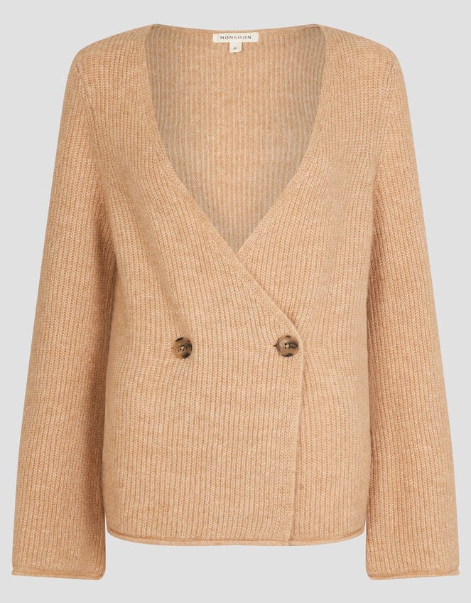 Sula V-Neck Double Breasted Cardigan, Camel (CAMEL), large