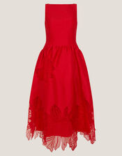 Frida Cutwork Midi Dress, Red (RED), large