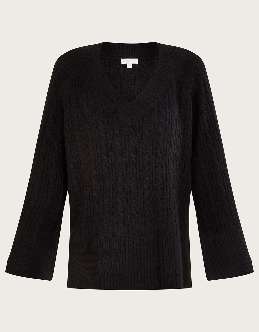 VNeck Cable Longline Jumper with Recycled Polyester Black Jumpers
