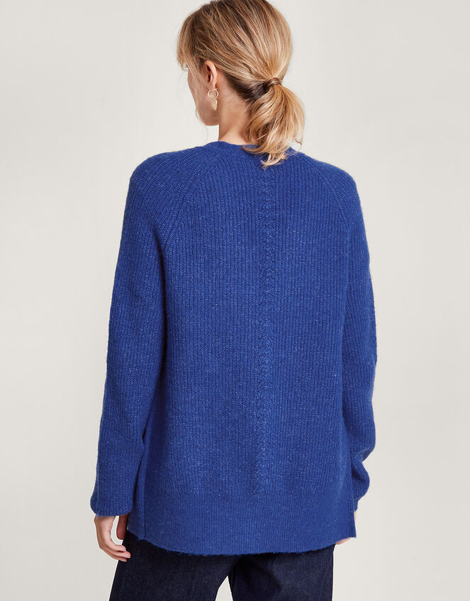 Super-Soft Ribbed Knit Cardigan Blue